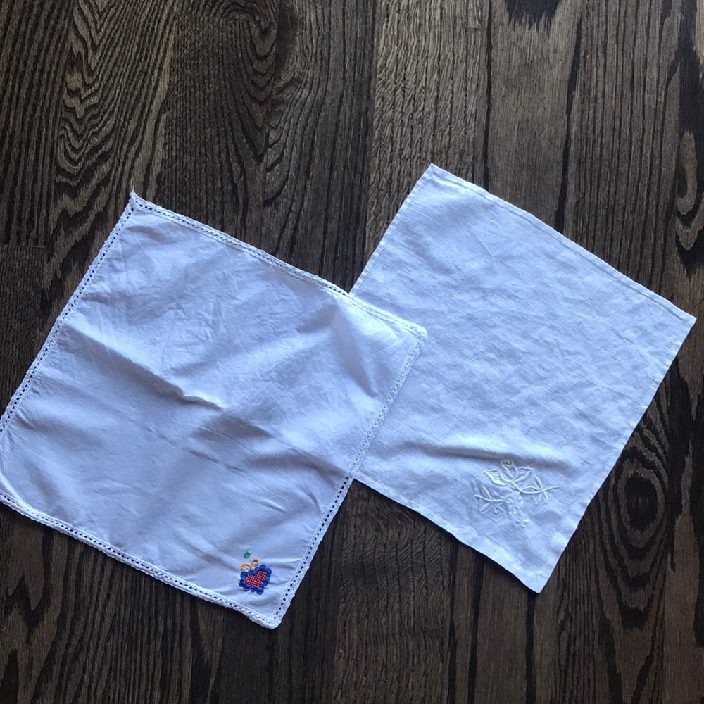 Two vintage embroidered handkerchiefs